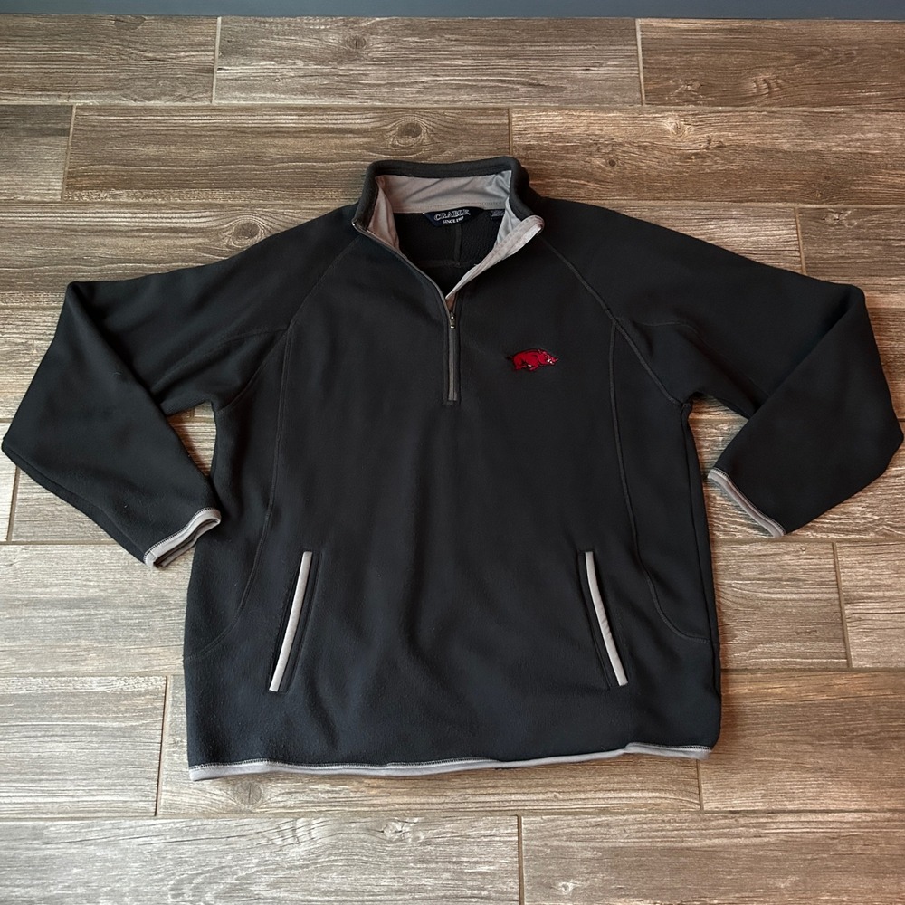CRABLE Arkansas Razorbacks 1/4 Zip Fleece Pullover Black Men's Size L